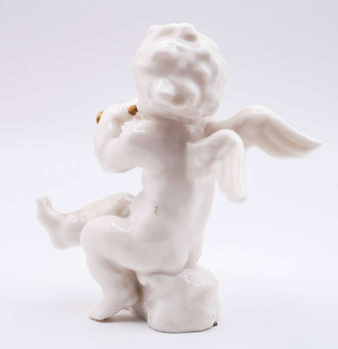 Hutschenreuther Selb Porcelain Cherub / Putto Playing Double Flute  Gilded Instrument  Mid-Century