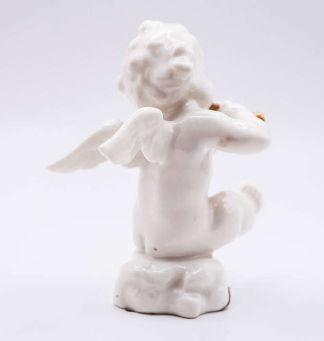 Hutschenreuther Selb Porcelain Cherub / Putto Playing Double Flute  Gilded Instrument  Mid-Century