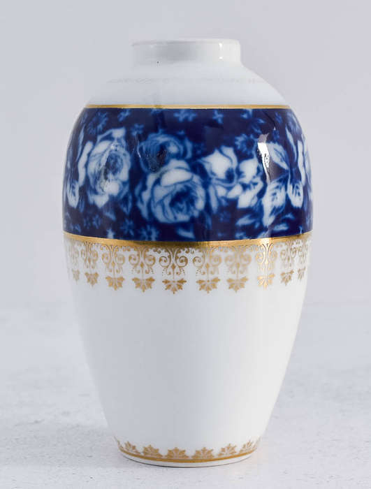Rosenthal Bavaria Porcelain Vase  Cobalt Blue Roses & Gold Trim  c.1930s