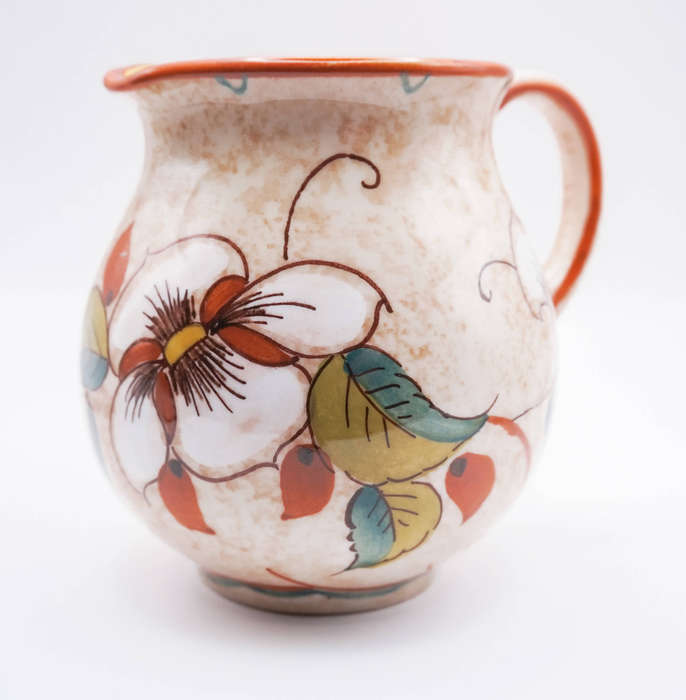 Zenith Gouda Holland Art Deco Hand-Painted Floral Jug, Pattern 1027-1R  c.1930s Dutch Earthenware
