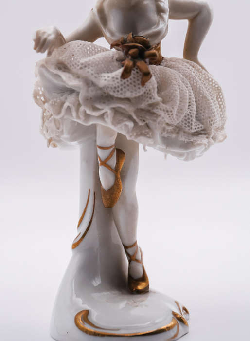 Vintage Dresden Lace Porcelain Ballerina Figurine  Handcrafted Collectible with Gilded Details
