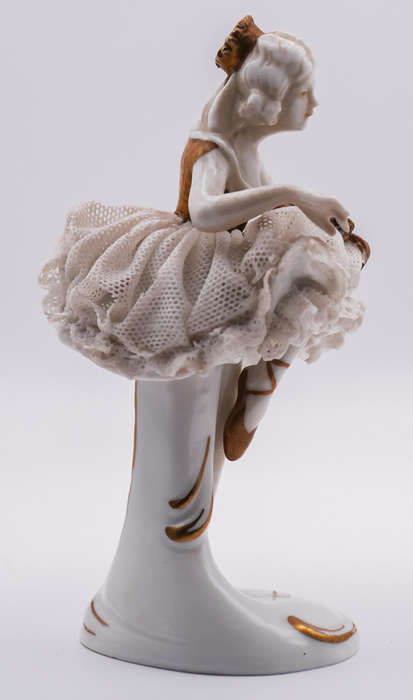 Vintage Dresden Lace Porcelain Ballerina Figurine  Handcrafted Collectible with Gilded Details