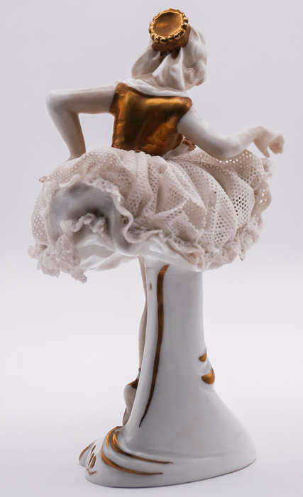 Vintage Dresden Lace Porcelain Ballerina Figurine  Handcrafted Collectible with Gilded Details