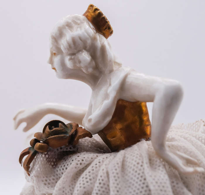 Vintage Dresden Lace Porcelain Ballerina Figurine  Handcrafted Collectible with Gilded Details