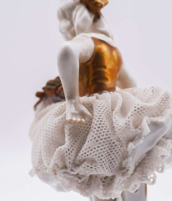 Vintage Dresden Lace Porcelain Ballerina Figurine  Handcrafted Collectible with Gilded Details