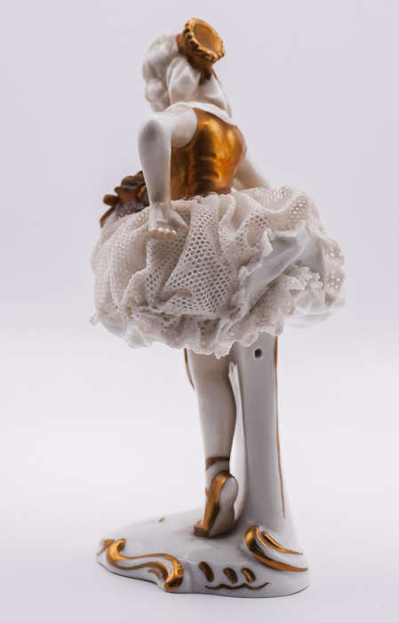 Vintage Dresden Lace Porcelain Ballerina Figurine  Handcrafted Collectible with Gilded Details