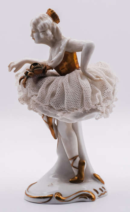 Vintage Dresden Lace Porcelain Ballerina Figurine  Handcrafted Collectible with Gilded Details