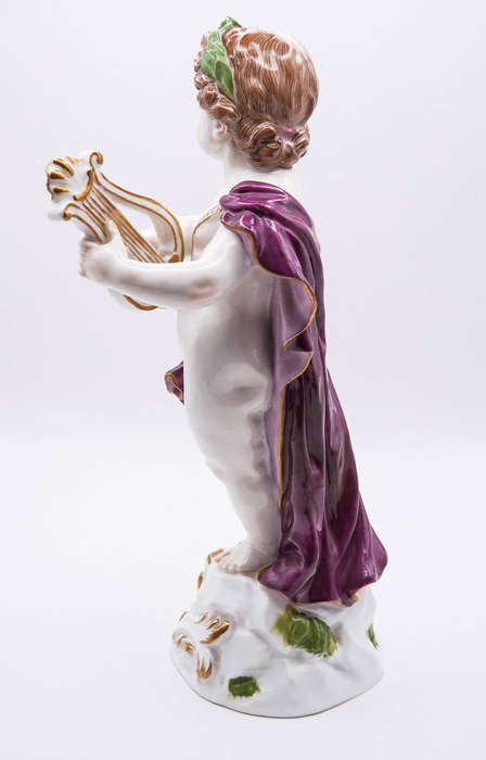Meissen-style Dresden Porcelain Putto with Lyre Figurine  Crossed Swords Mark
