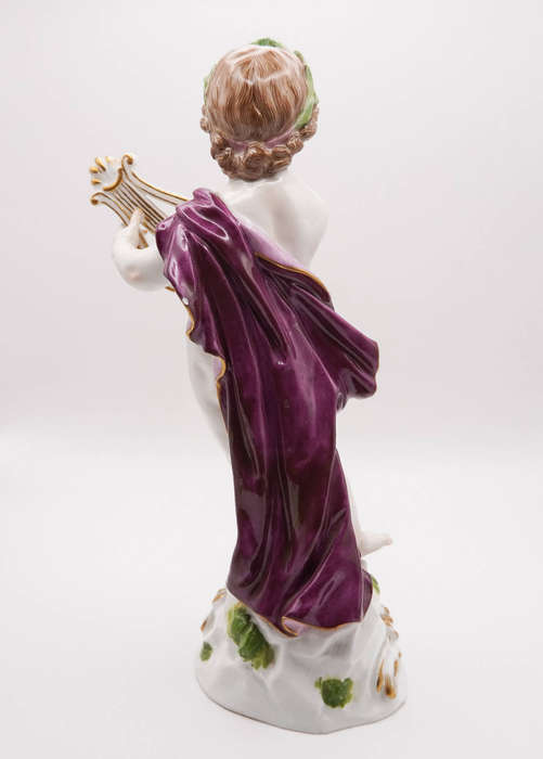 Meissen-style Dresden Porcelain Putto with Lyre Figurine  Crossed Swords Mark