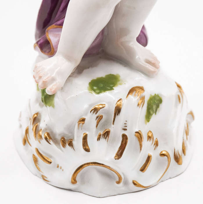 Meissen-style Dresden Porcelain Putto with Lyre Figurine  Crossed Swords Mark