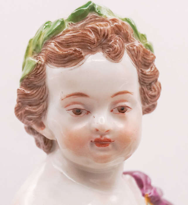 Meissen-style Dresden Porcelain Putto with Lyre Figurine  Crossed Swords Mark