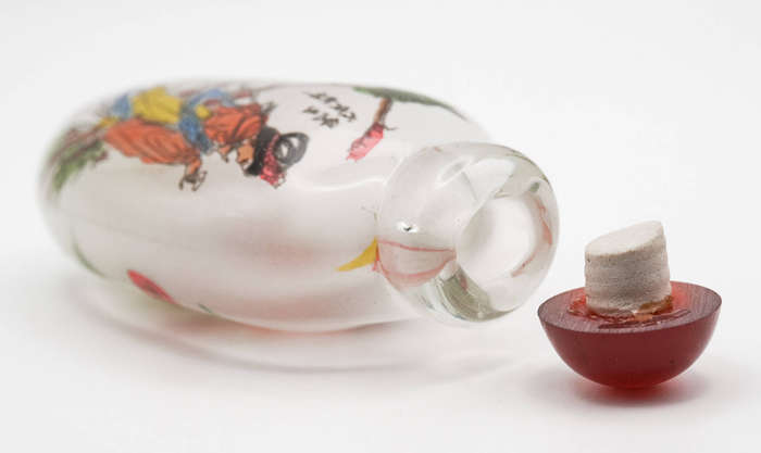 Inside-Painted Chinese Glass Snuff Bottle  Garden Ladies, Signed, c.1980s