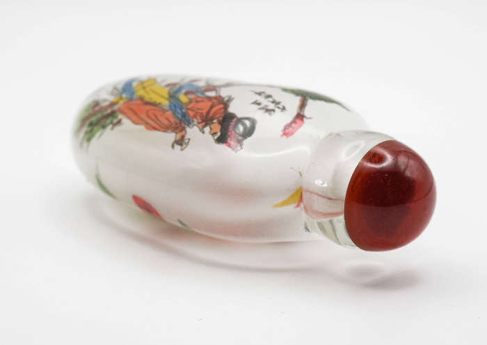 Inside-Painted Chinese Glass Snuff Bottle  Garden Ladies, Signed, c.1980s