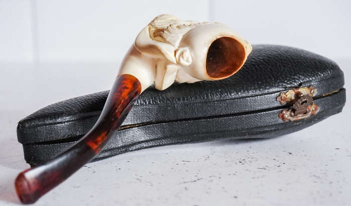 Vintage Meerschaum Pipe  Hand-Carved Sultan Head  Collectible with Case