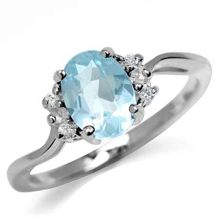 Sterling silver ring - BLUE TOPAZ & CUBIC ZIRCONIA (size 8.5 / Q half)