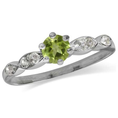 Sterling silver ring - PERIDOT & WHITE TOPAZ (size 5.5 / L)