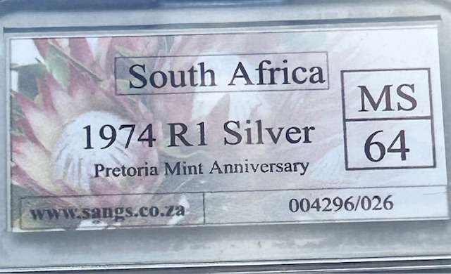1974 HIGH GRADED MS64 ONE RAND EXCEPTIONAL FOR UNCIRCULATED COIN (SEE OTHER 1974 SETS ON AUCTION)