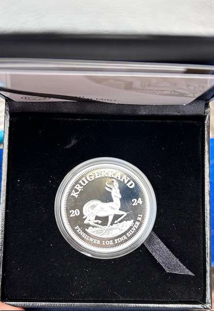 2024 PROOF KRUGERRAND 1OZ FINE SILVER IN ORIGINAL SA MINT BOX, CASING AND CAPTULE SPOTLESS