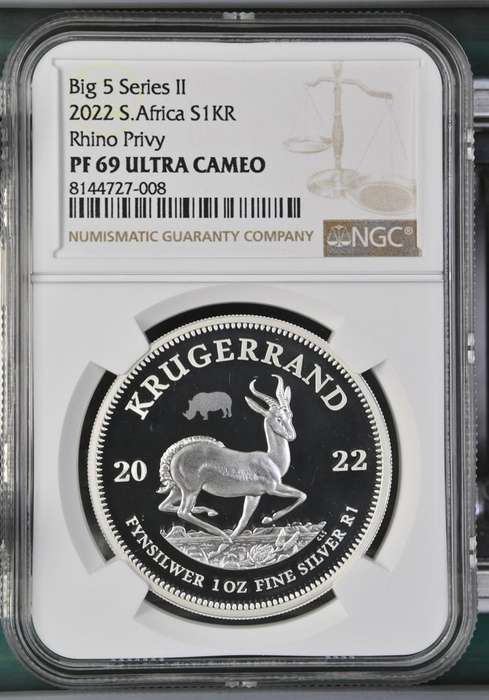 2022 Silver Krugerrand 1oz Rhino Privy NGC PF69