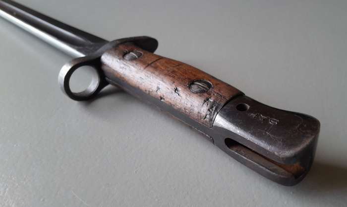 S.A. Police Issue WW2 1907 Pattern Wilkinson Sword Bayonet With Rare Brown Leather Scabbard.