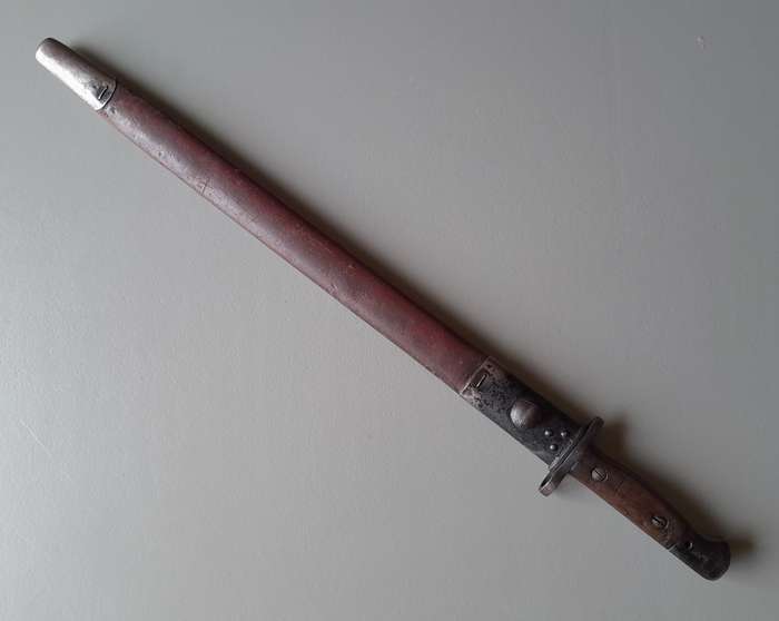 S.A. Police Issue WW2 1907 Pattern Wilkinson Sword Bayonet With Rare Brown Leather Scabbard.
