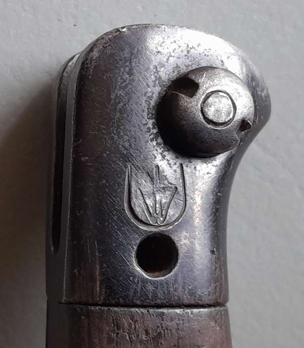 S.A. Police Issue WW2 1907 Pattern Wilkinson Sword Bayonet With Rare Brown Leather Scabbard.