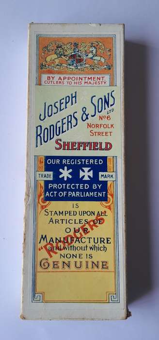 Antique Joseph Rodgers & Sons Set Of Six Dessert Knives With Ivorine Handles. Rare Original Box.