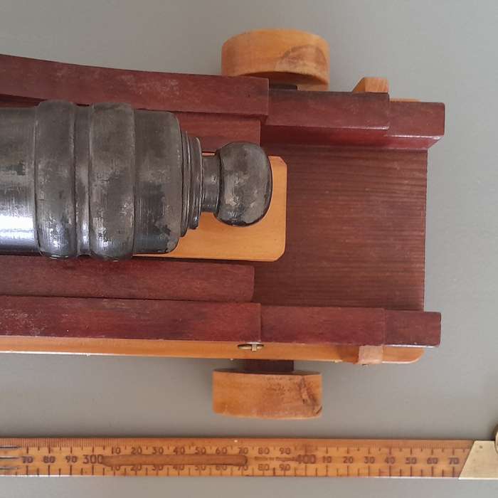 Vintage Large Hand Crafted Wooden Cannon Model By "Thabo Kruger, Zastron". 45cm Long.