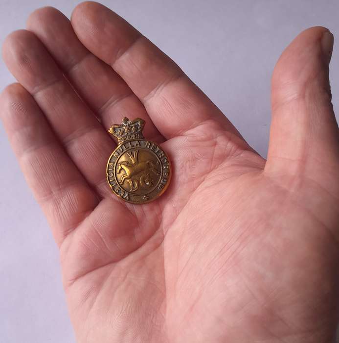 Victorian 5th Dragoon Guards QVC Badge. Boer War Era. Lugs Intact.