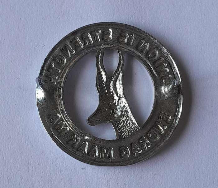 SA Army Infantry Chromed Collar Badge.  Pins Intact.