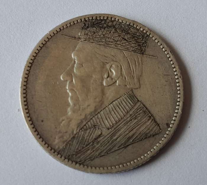 Boer War Trench Art 1894 One Shilling Coin (Paul Kruger With Hat And Coat).