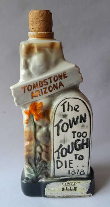 Vintage 1970 Jim Beam Tombstone Arizona Ceramic Decanter. 28cm.