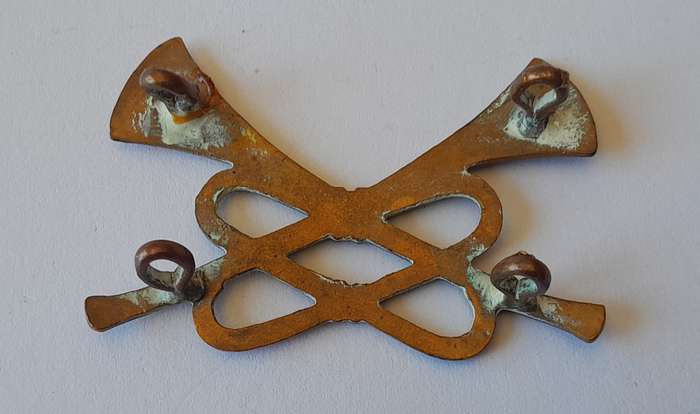 Early British Army Cavalry Bugler Cap Badge.  Lugs Intact.