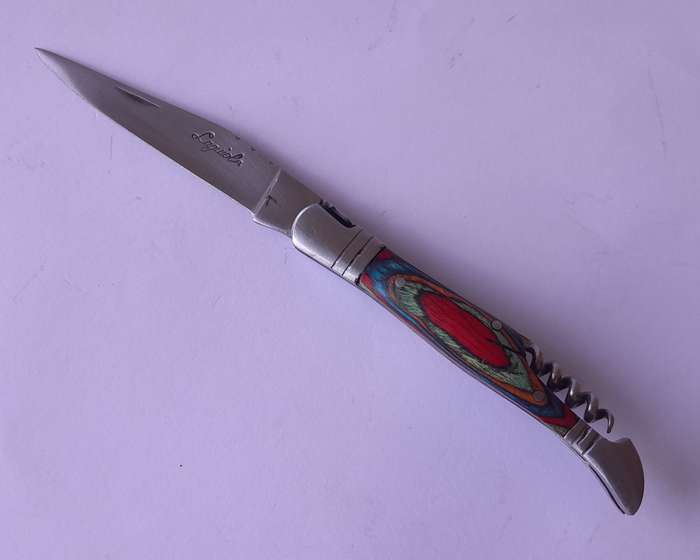 Vintage `Laguiole` Folding Knife With Multi-Colour Wood Handle.