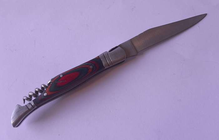 Vintage `Laguiole` Folding Knife With Multi-Colour Wood Handle.