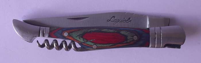 Vintage `Laguiole` Folding Knife With Multi-Colour Wood Handle.