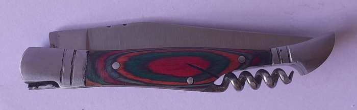 Vintage `Laguiole` Folding Knife With Multi-Colour Wood Handle.