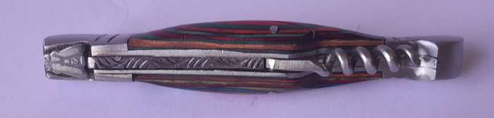 Vintage `Laguiole` Folding Knife With Multi-Colour Wood Handle.