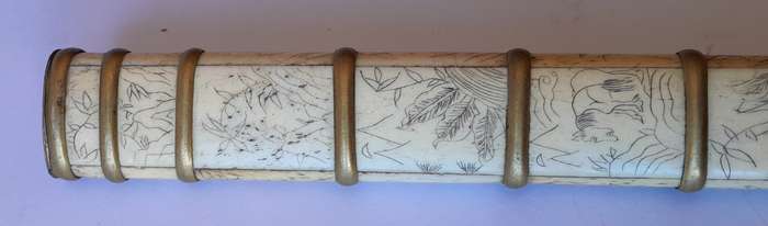 Antique Japanese or Chinese Scrimshaw Bone Trousse (Traveling Dining Set). 18th/19th Century. 26cm.