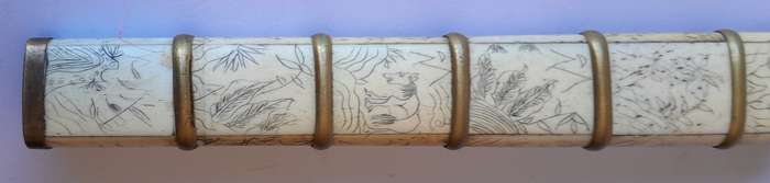 Antique Japanese or Chinese Scrimshaw Bone Trousse (Traveling Dining Set). 18th/19th Century. 26cm.