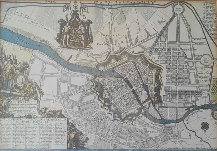 Early Map of 17th/18th Century Berlin. Framed (53x48cm).