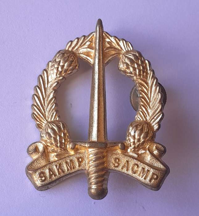 SA Corps of Military Police Cap Badge.  1 Screw Lug Intact.