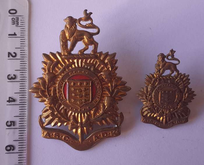 SA Army Service Corps Badge Set.  Cap & Collar.  Lugs Intact.