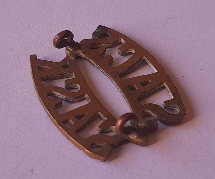 Early SA Corps of Signals Brass Shoulder Title.  Lugs Intact.