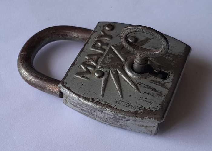 Rare Antique "Mary" Padlock with Key.  Working.  7 x 5cm