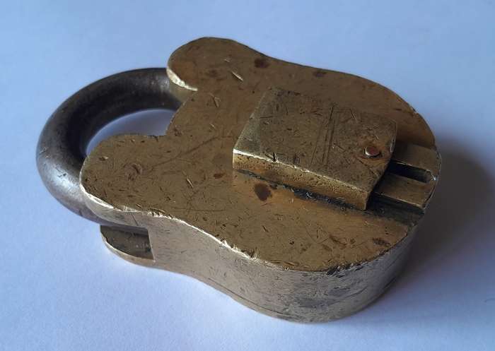 Antique Large Solid Brass Padlock.  No Key.  8 x 5cm
