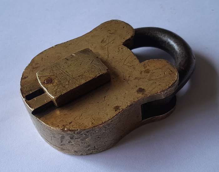 Antique Large Solid Brass Padlock.  No Key.  8 x 5cm