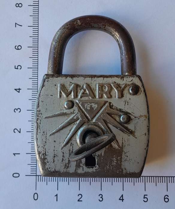 Rare Antique "Mary" Padlock with Key.  Working.  7 x 5cm
