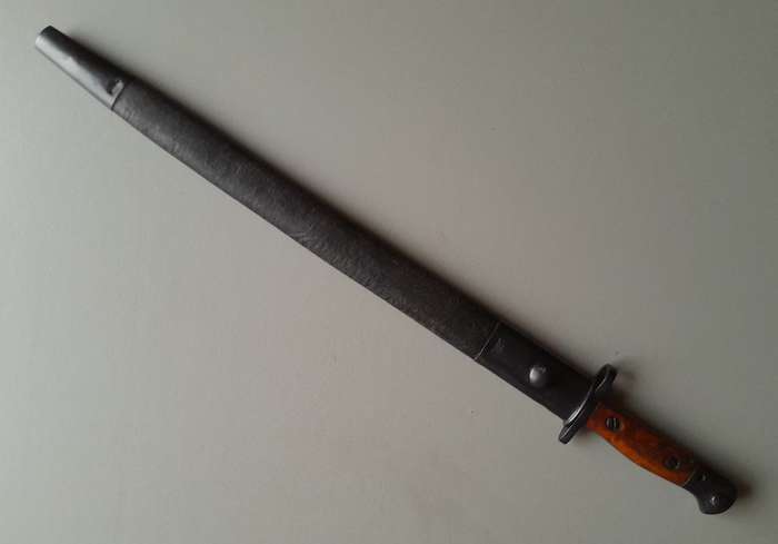 South African Police Pattern 1907 Parkerized Bayonet With Scabbard.