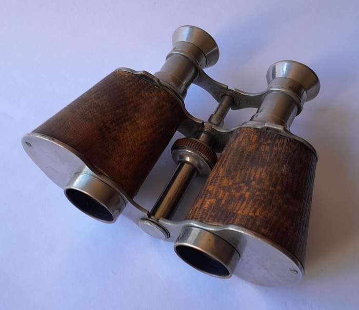 Antique Pair Leather And Chrome Double Telescope Binoculars.  Probably French.  Working.